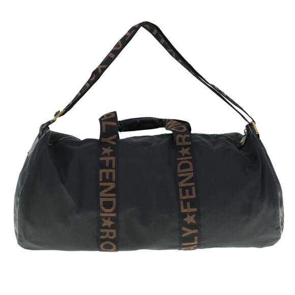 FENDI Boston Bag Nylon 2way Black Brown Auth - Picture 1 of 16
